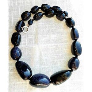 Navy blue Goldstone chunky statement necklace